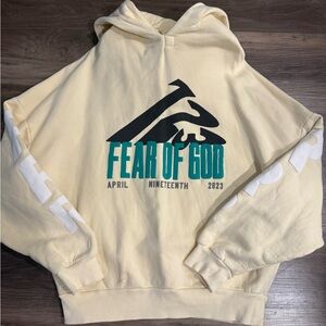 Fear of God Cream and Teal Graphic Hoodie